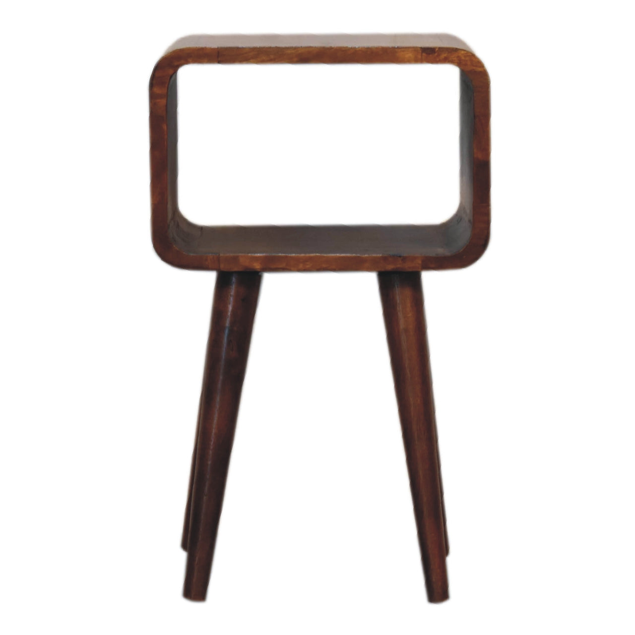 Compact Curved Open Solid Mango Wood Bedside Table Chestnut