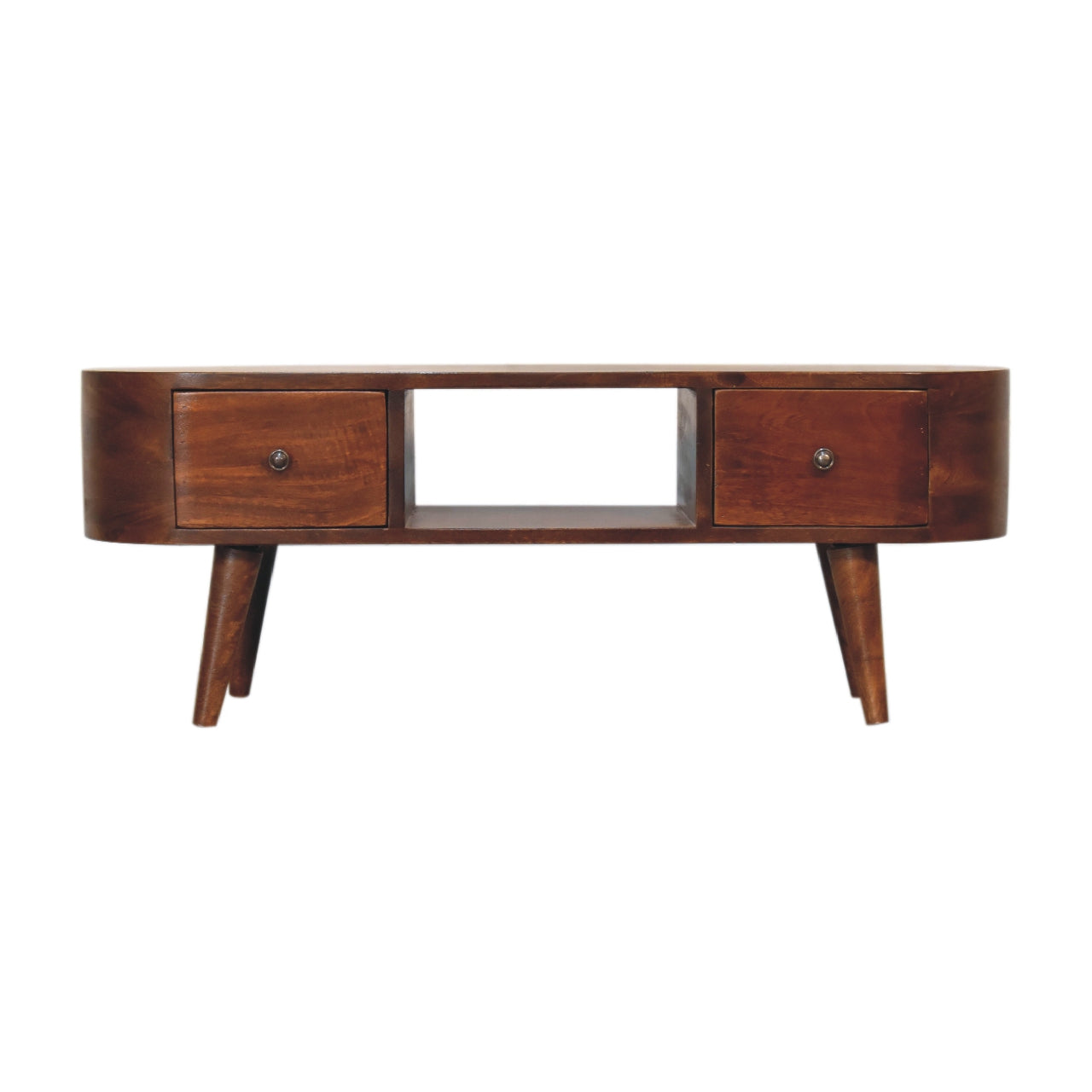 Circular TV Media Unit Low Board Chestnut Solid Mango Wood