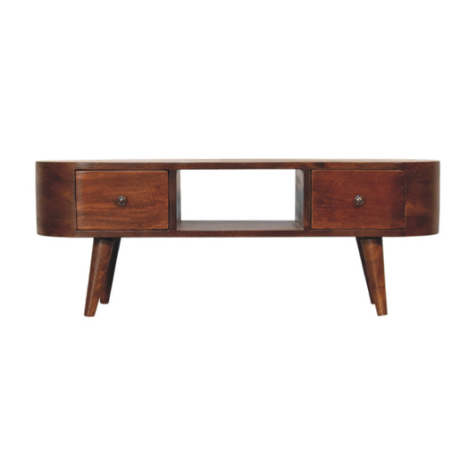 Circular TV Media Unit Low Board Chestnut Solid Mango Wood