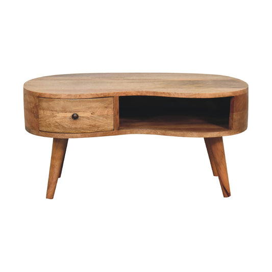 Wave Profile Solid Mango Wood Coffee Table Oak Finish