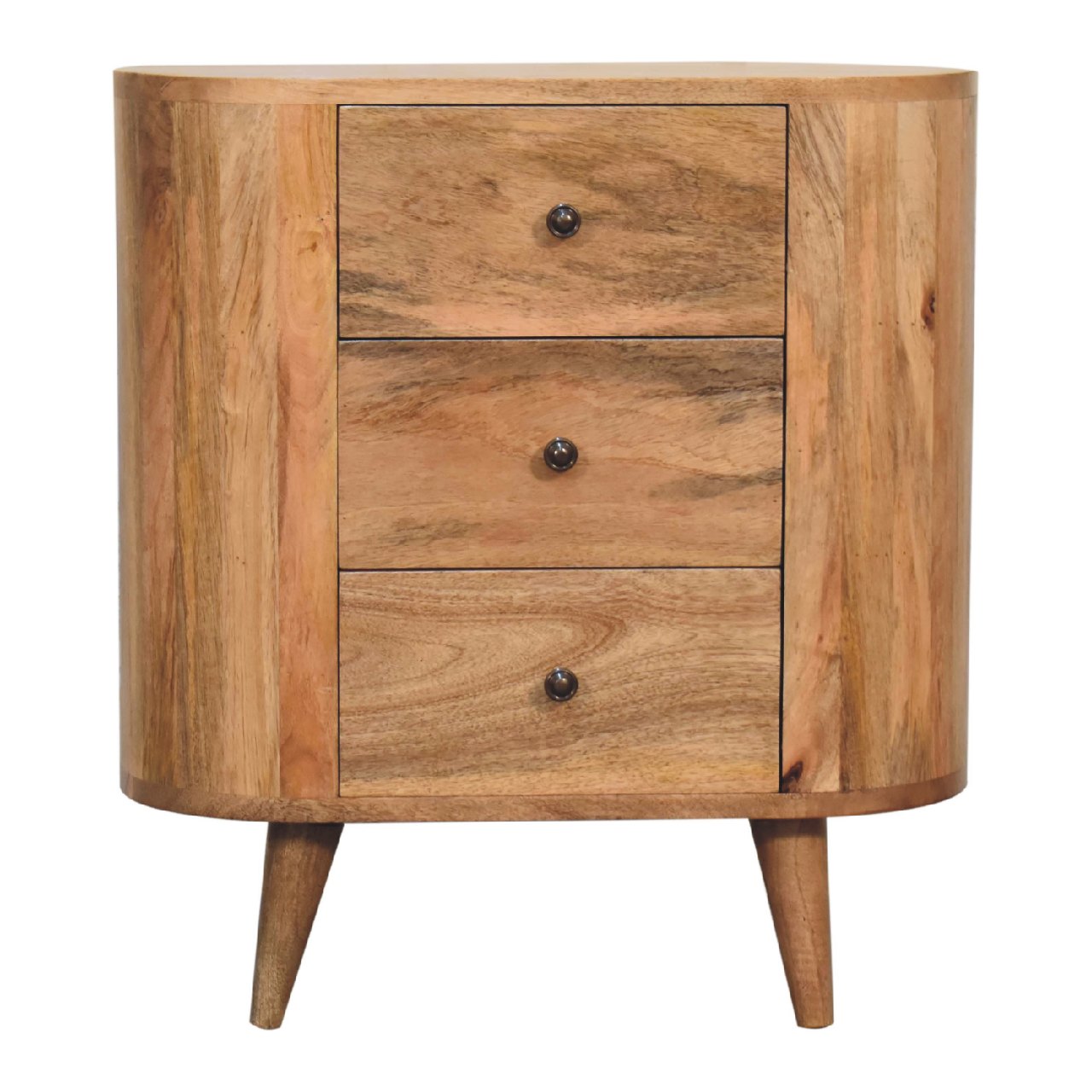 Compact Shelved Storage Cabinet Solid Mango Wood Natural Oak