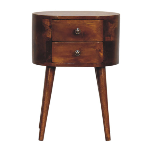 Compact Rounded Open Solid Mango Wood Bedside Table Chestnut