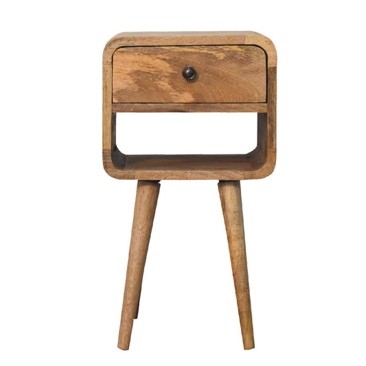 Compact Curved Low Solid Mango Wood Bedside Table Oak