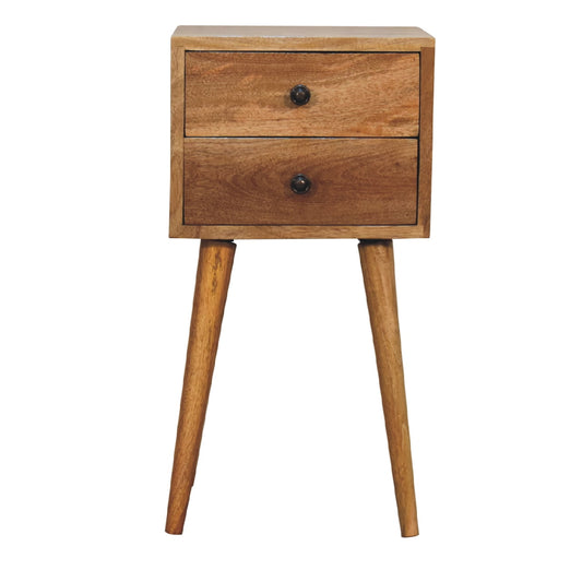 Compact 2 Drawer Solid Mango Wood Bedside Cabinet Oak