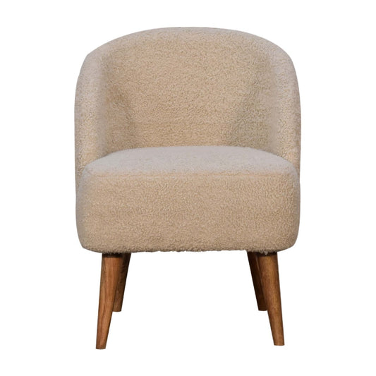 Cream Boucle Deep Tub Chair Solid Mango Wood Frame