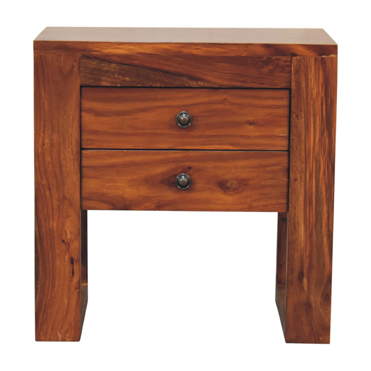 U-Shape Honey Open Shelf Solid Mango Wood Bedside Table