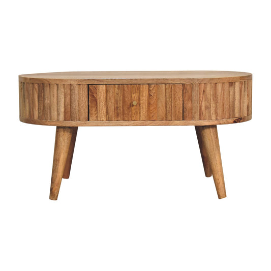 Striped Top Solid Mango Wood Coffee Table Natural Oak