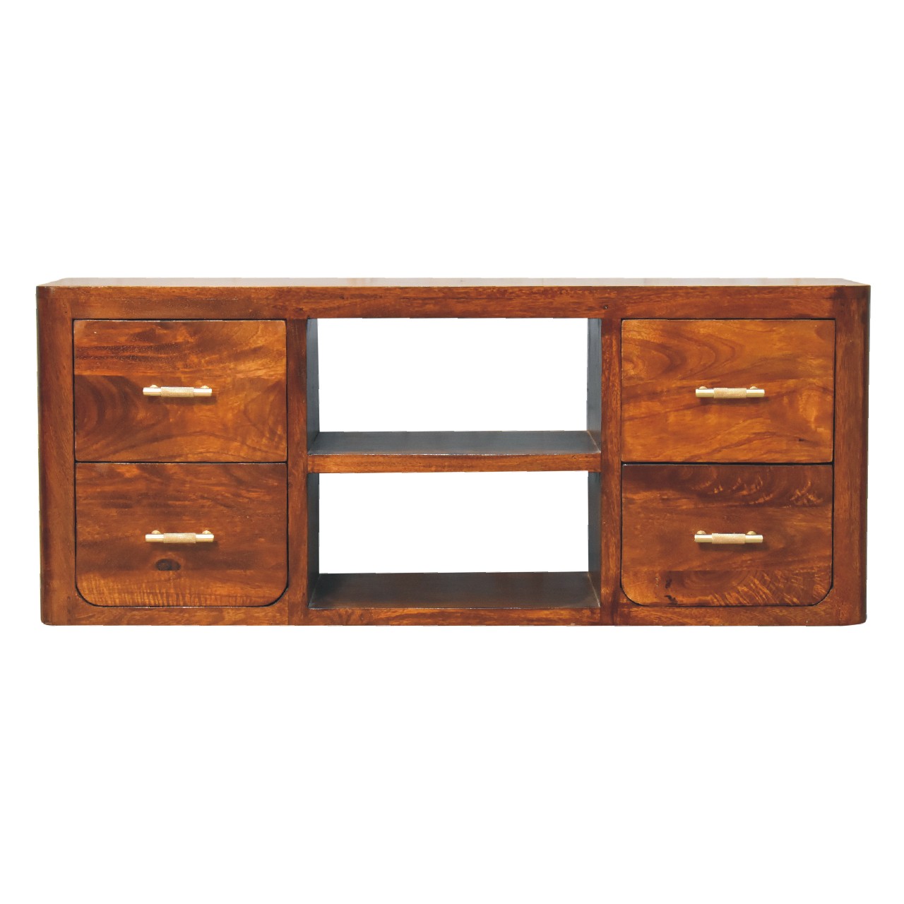 Luca Wide TV Media Unit Solid Mango Wood Oak Finish
