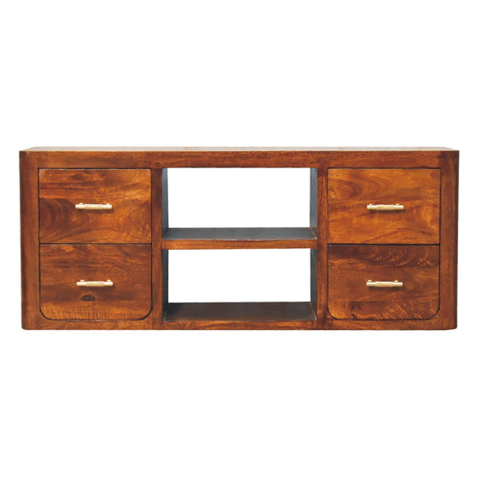 Luca Wide TV Media Unit Solid Mango Wood Oak Finish