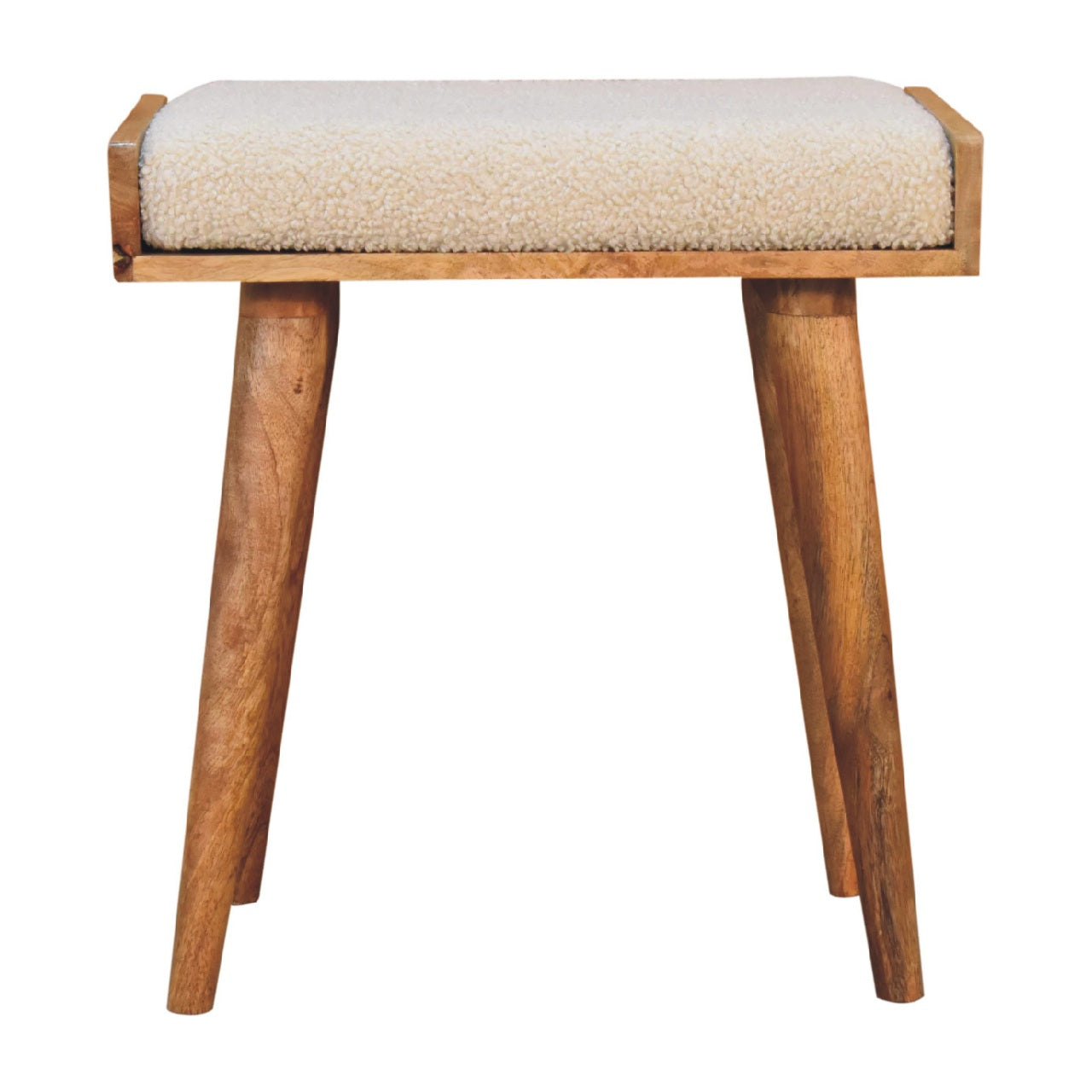 Boucle Cream Tray Top Footstool Solid Wood Legs
