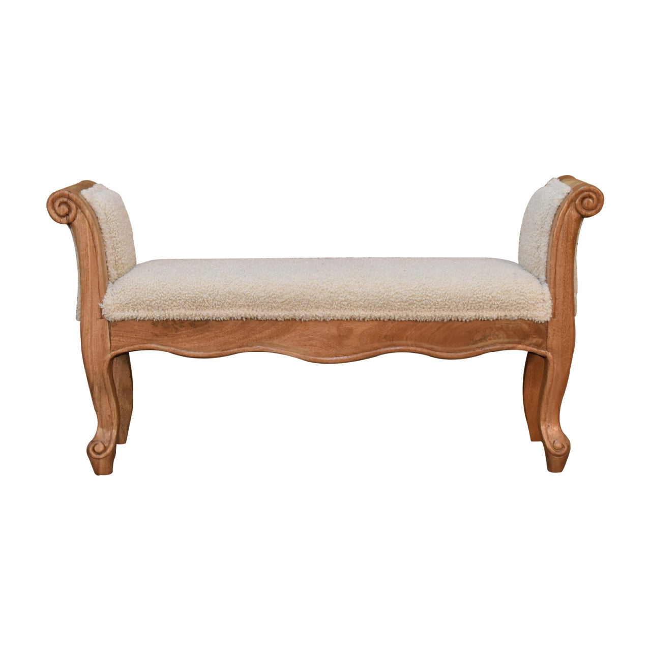 Cream Boucle French Style Curved Bench Bedroom or Hallway