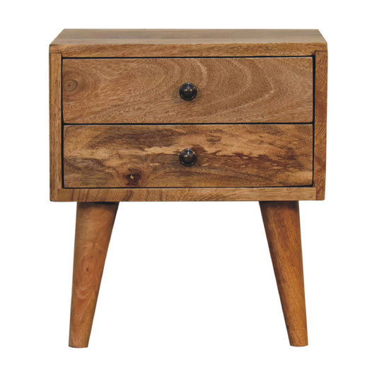 Compact Low Open Shelf Solid Mango Wood Bedside Table Oak