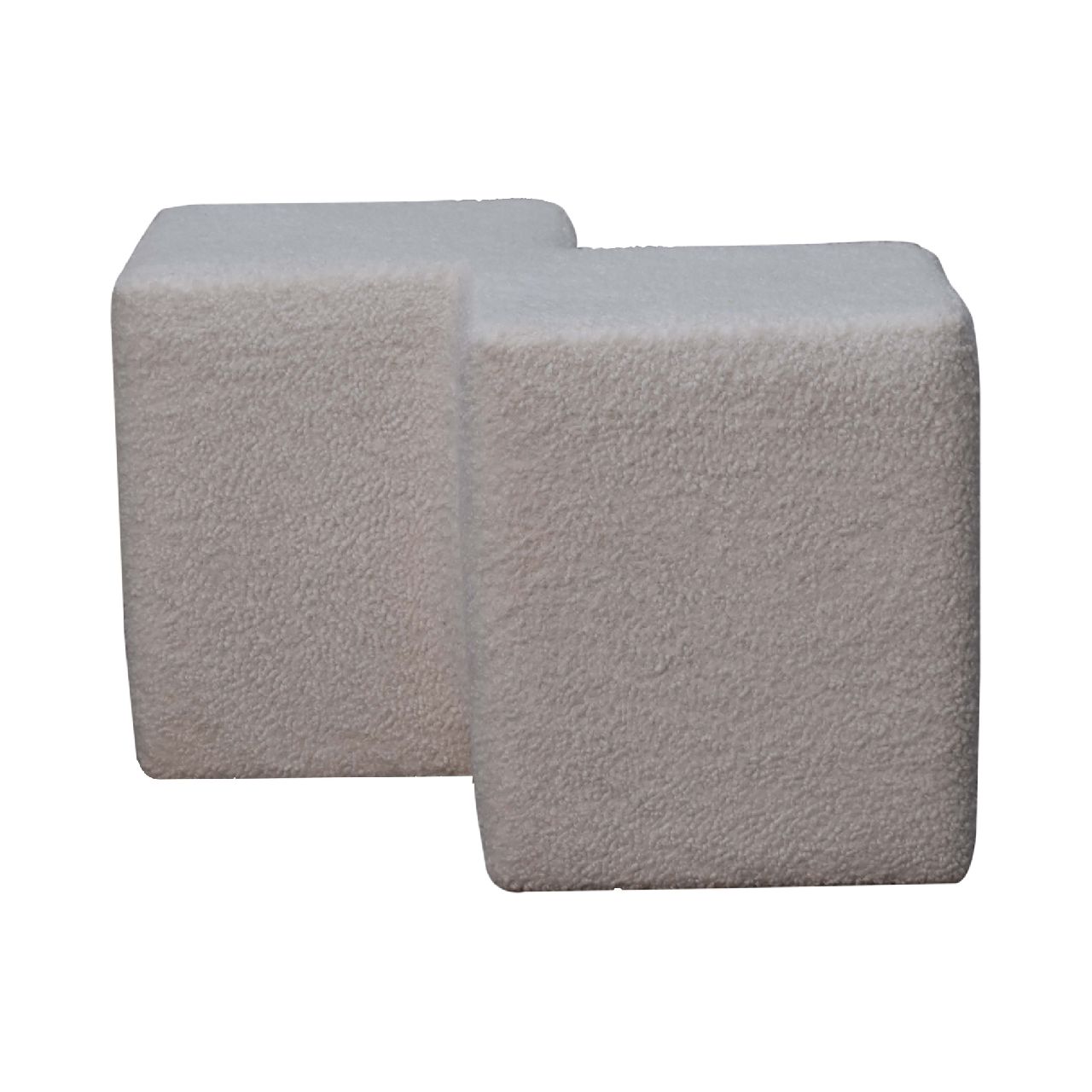 White Boucle Wide Twin Bench Footstool Upholstered Solid Frame