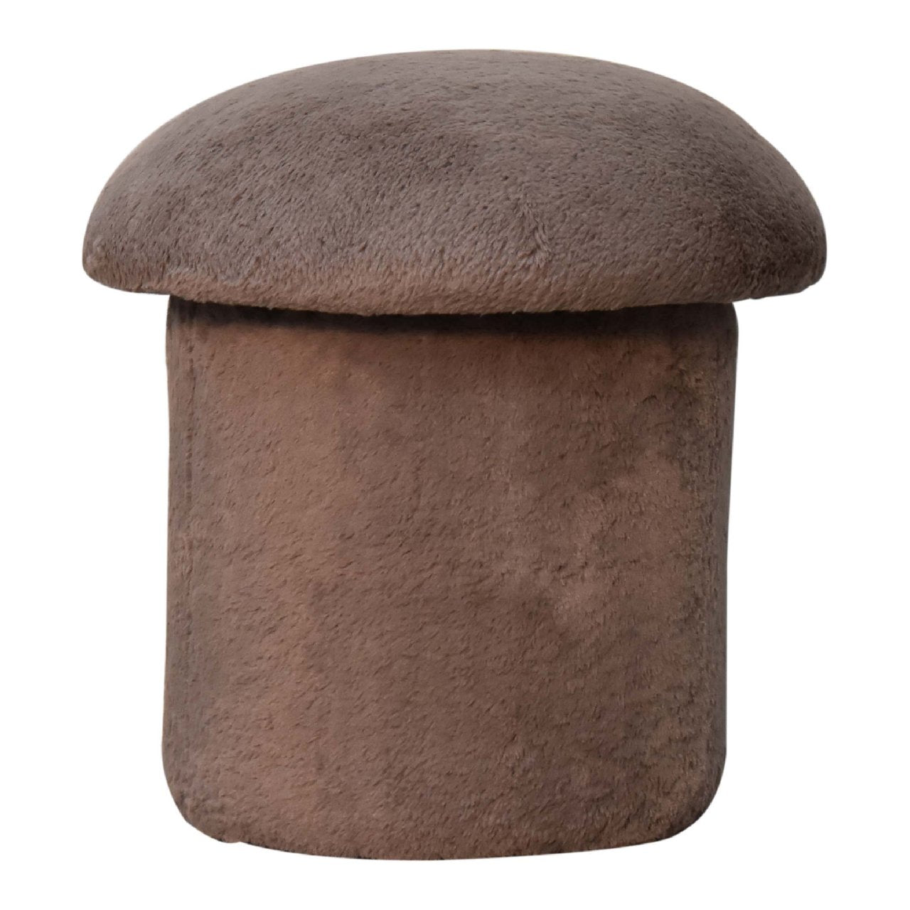 Mocha Faux Fur Mushroom Shaped Footstool Plush Solid Frame