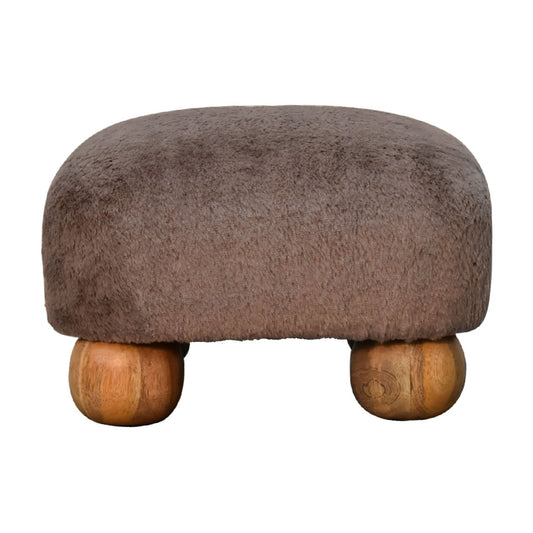 Mocha Faux Fur Low Nordic Footstool Solid Frame Extra Seating