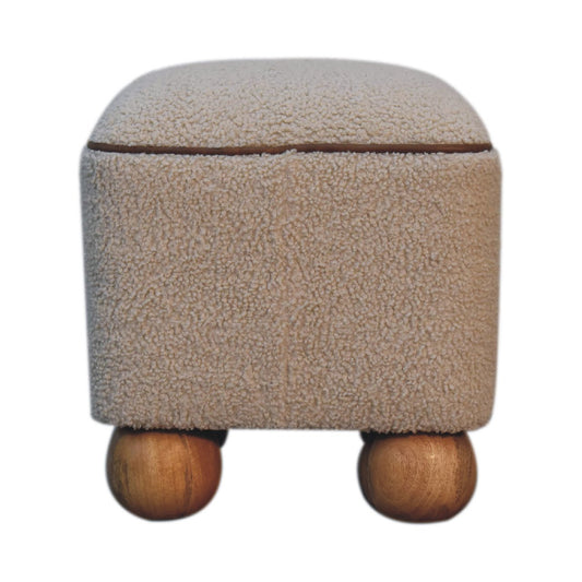 Ball Feet Upholstered Serenity Footstool Natural Solid Wood