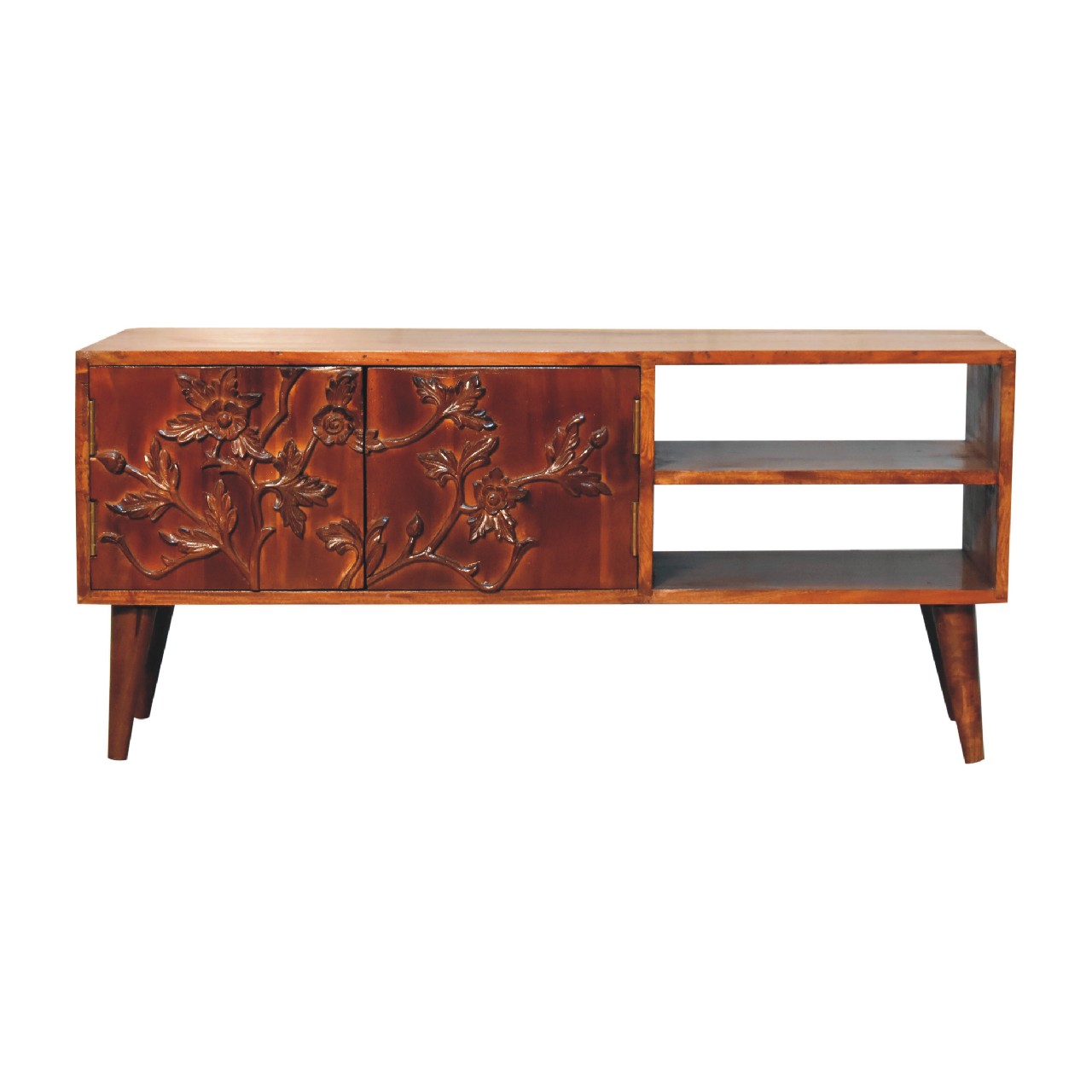 Botanic Wide TV Media Unit Solid Wood Natural Tan Finish