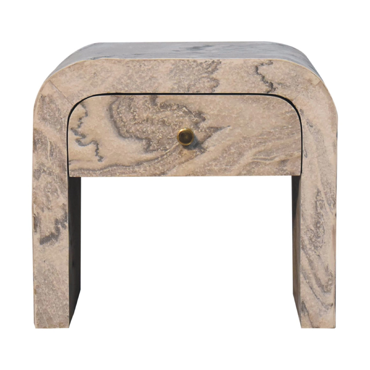 Nouveau Marble and Mango Wood Open Shelf Bedside Table
