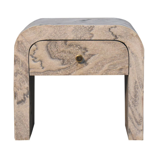Nouveau Marble and Mango Wood Open Shelf Bedside Table