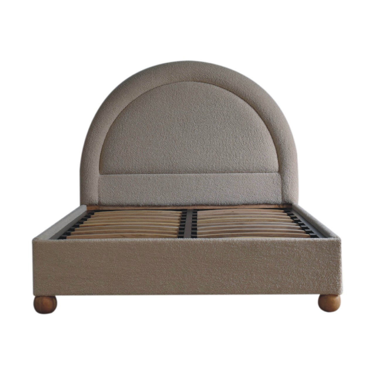 Cream Boucle Upholstered Double Bed with Cushioned Headboard
