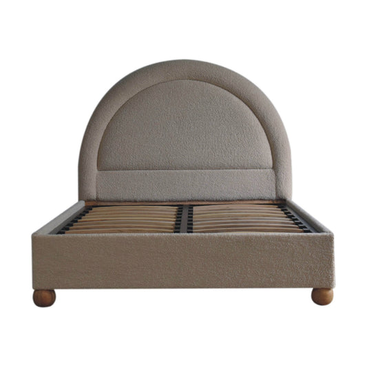 Cream Boucle Upholstered Double Bed with Cushioned Headboard