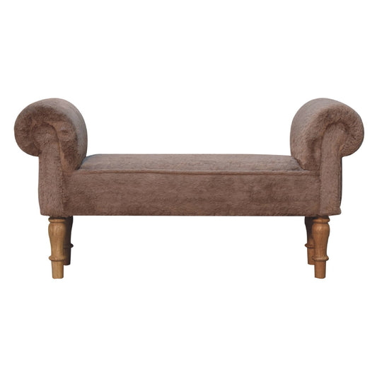 Mocha Faux Fur Bedroom Bench Foot of Bed Solid Frame