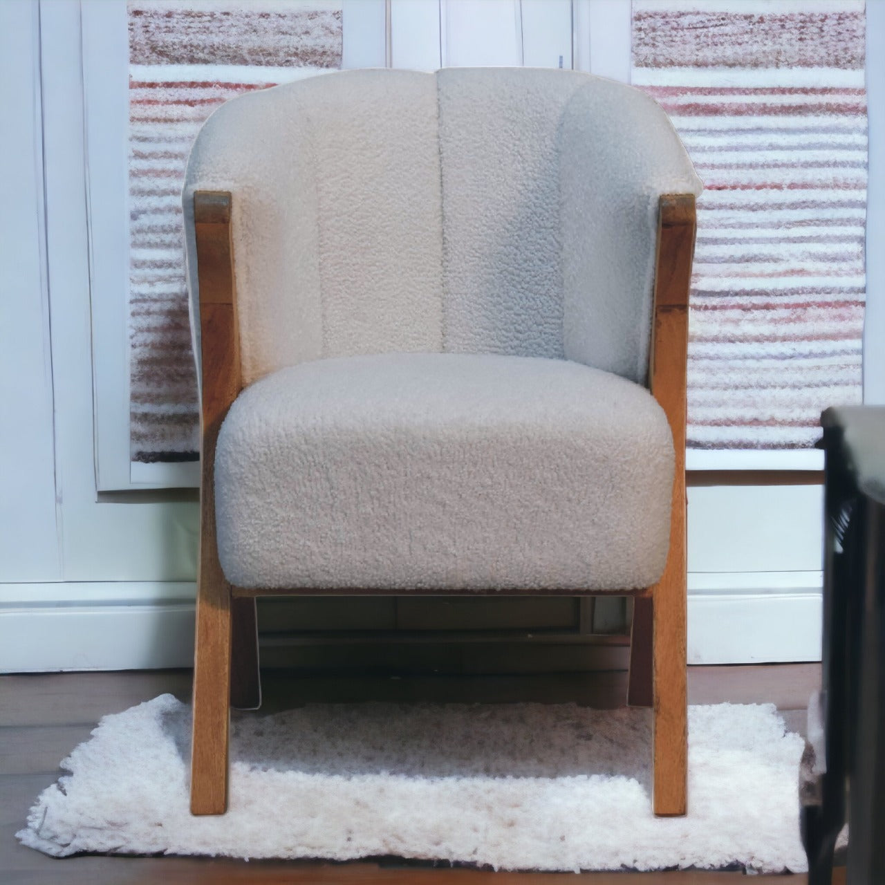White Boucle High Back Accent Chair Minimalist Solid Frame