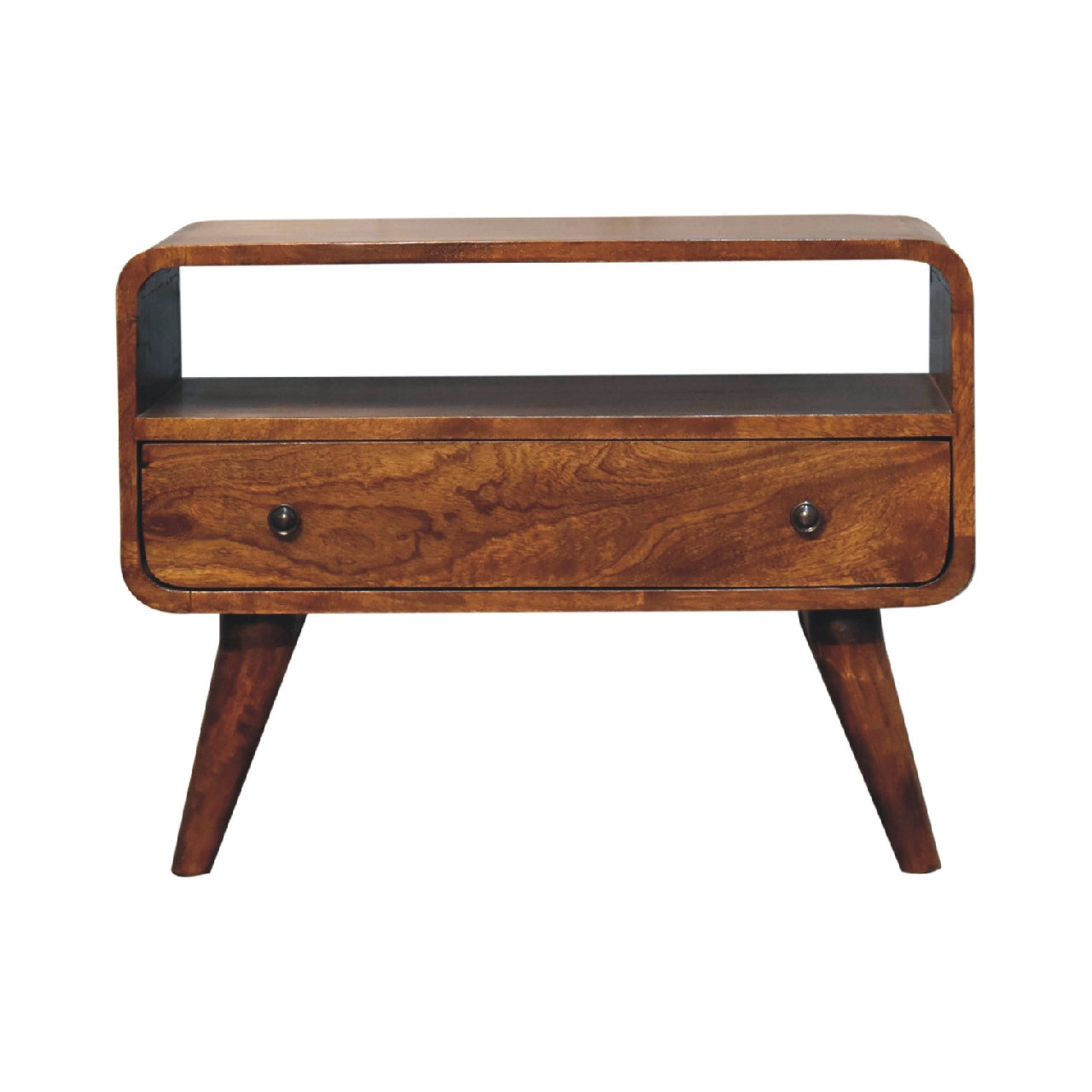 Compact Curved TV Media Unit Chestnut Solid Mango Wood
