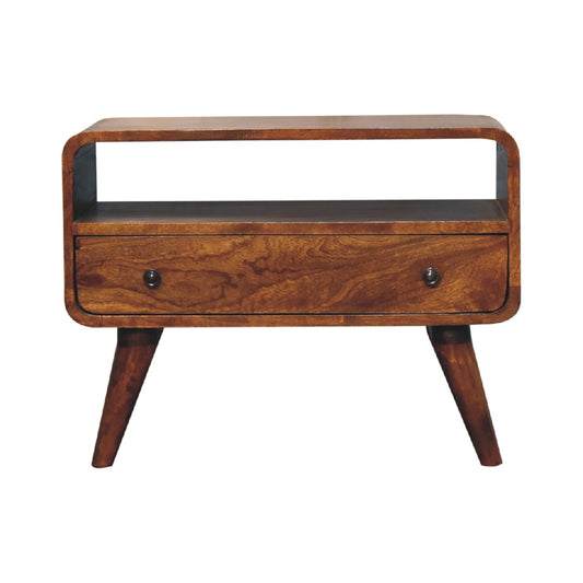 Compact Curved TV Media Unit Chestnut Solid Mango Wood