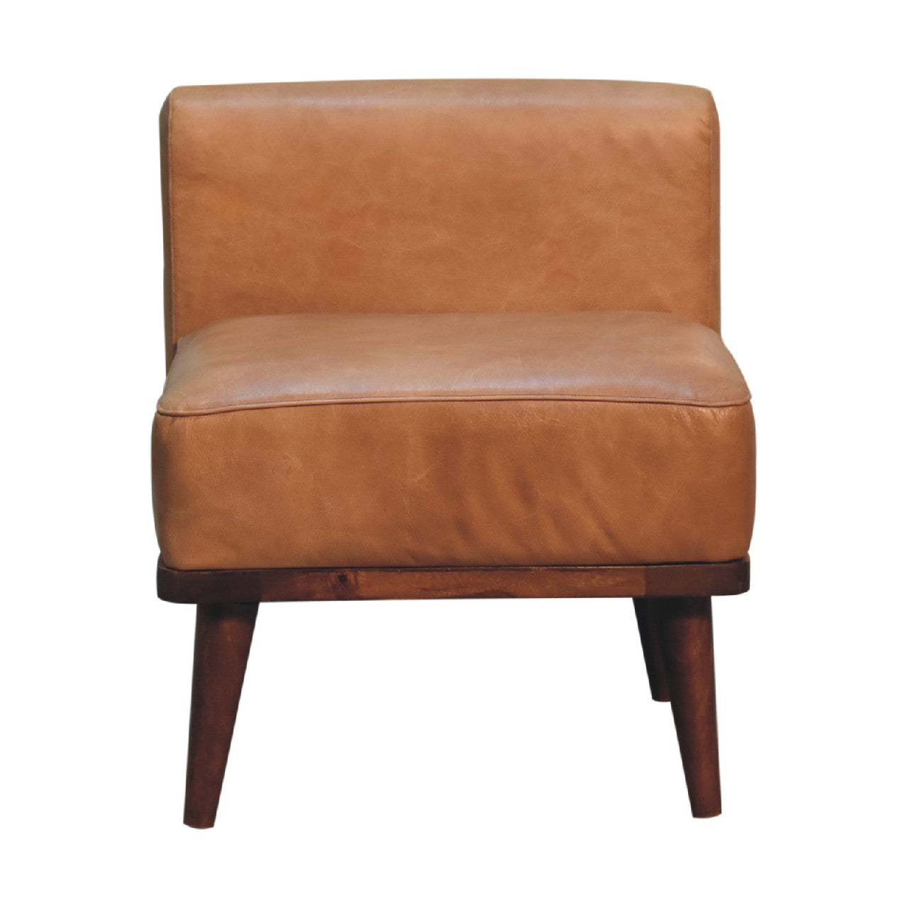 Tan Buffalo Leather Backrest Footstool Ottoman Solid Frame