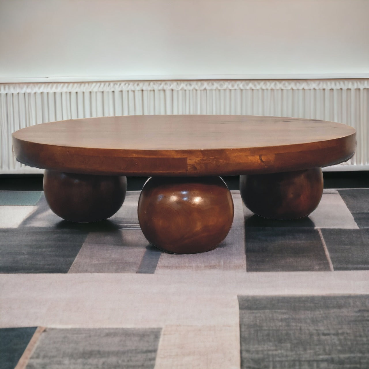 Sphere Ball Leg Chestnut Low Occasional Hardwood Coffee Table