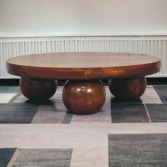 Sphere Ball Leg Chestnut Low Occasional Hardwood Coffee Table