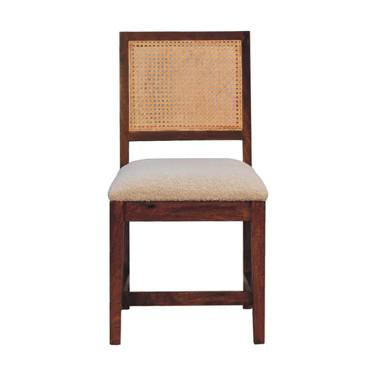 Cream Boucle Rattan Weave Accent Chair Handmade Natural Frame