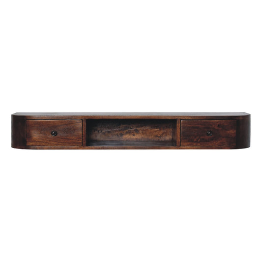 Wall Mounted 2 Drawer Floating Console Shelf Solid Wood Natural