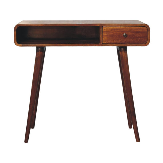 Curved Solid Mango Wood Writing Desk Study Bedroom Chestnut