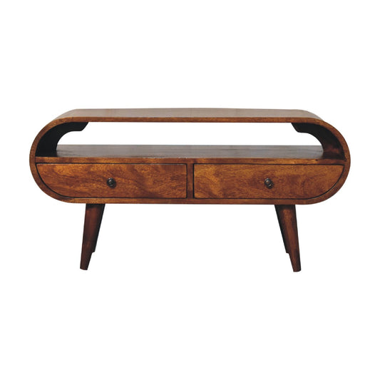 Circular TV Stand Low Board Chestnut Solid Mango Wood