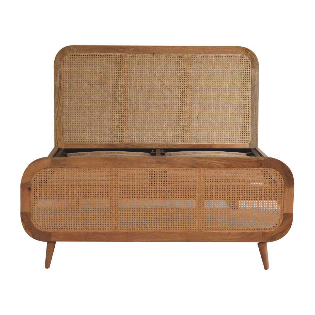 Handwoven Rattan Double Bed Frame with Tall Headboard Natural