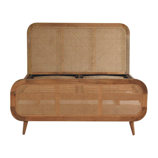 Handwoven Rattan Double Bed Frame with Tall Headboard Natural