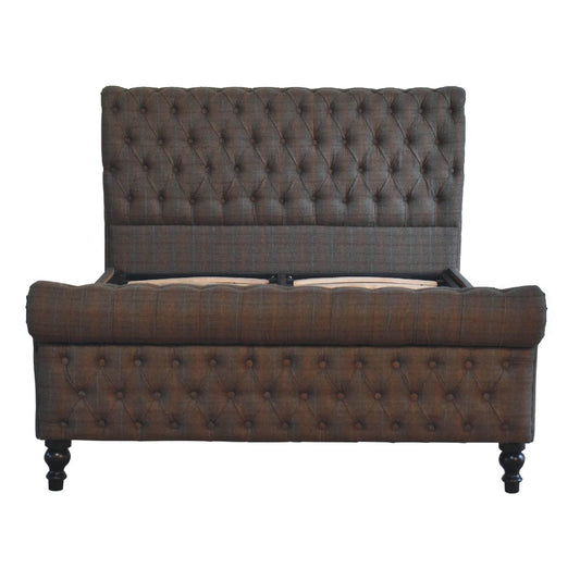 Multi Tweed Upholstered Double Bed with Woven Headboard