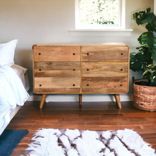 Large Curved 6 Drawer Solid Hardwood Chest of Drawers Oak Finish