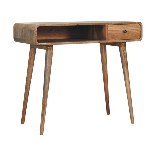 Curved Solid Mango Wood Writing Desk Home Study Oak