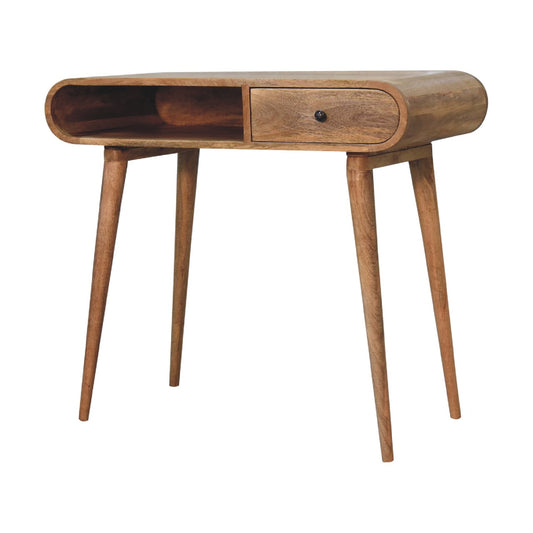 Curved Solid Mango Wood Writing Desk Home Office Oak