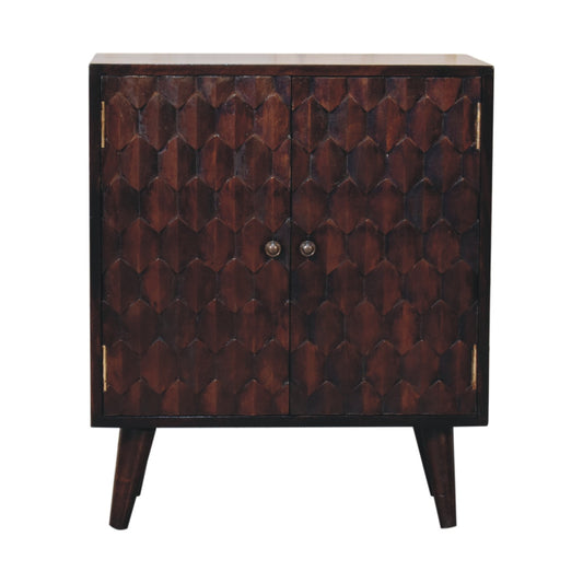 Compact Hand Carved Pineapple Cabinet Light Walnut Mango Wood