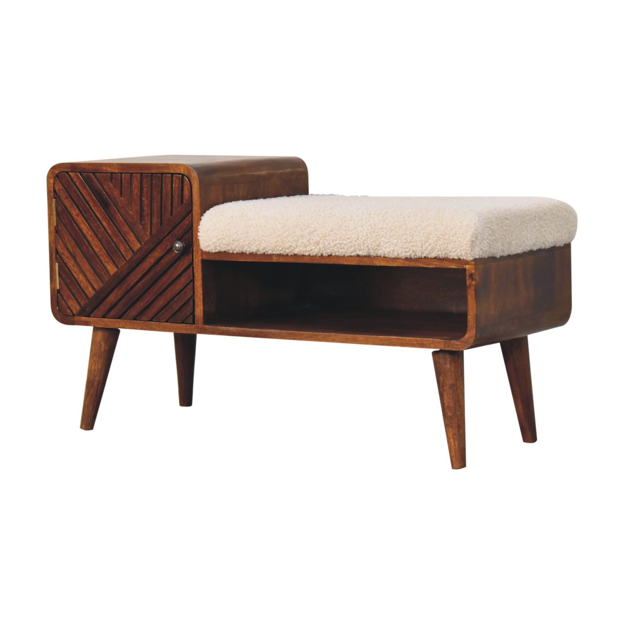 Boucle Carved Chestnut Telephone Hall Table Solid Mango Wood