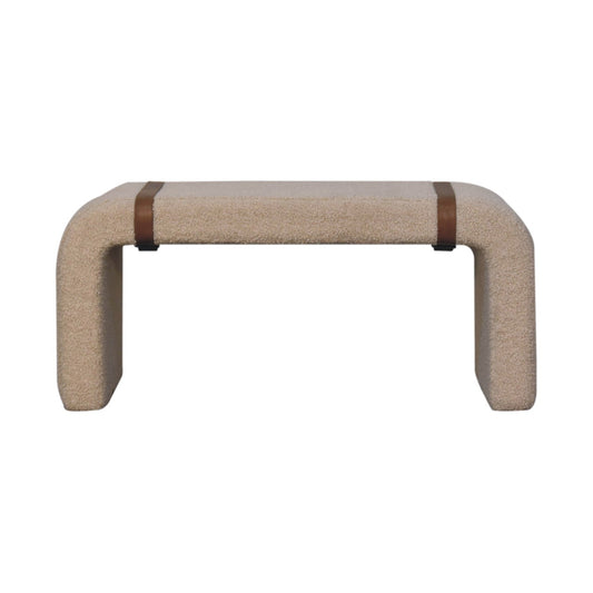Boucle and Leather Strap Upholstered Bench Solid Natural Frame