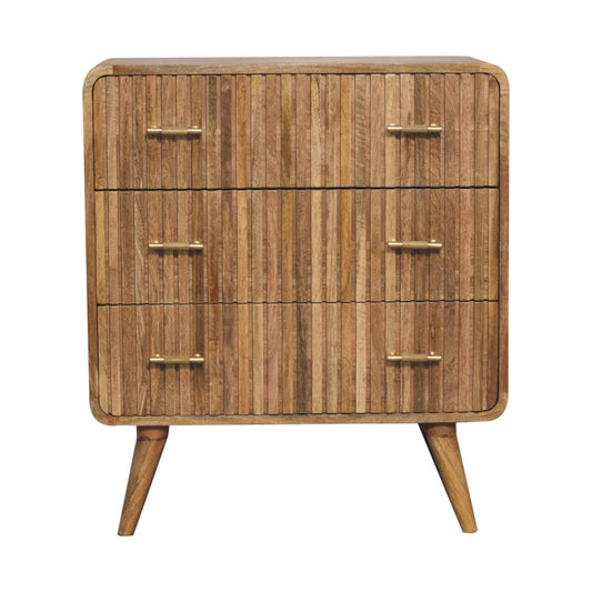 T-Bar Handle Ridged 4 Drawer Chest of Drawers Solid Mango Wood Natural