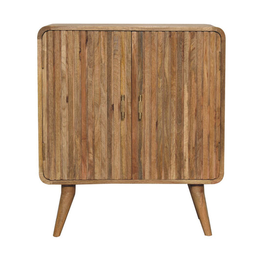 T-Bar Handle Ridged Storage Cabinet Solid Mango Wood Natural