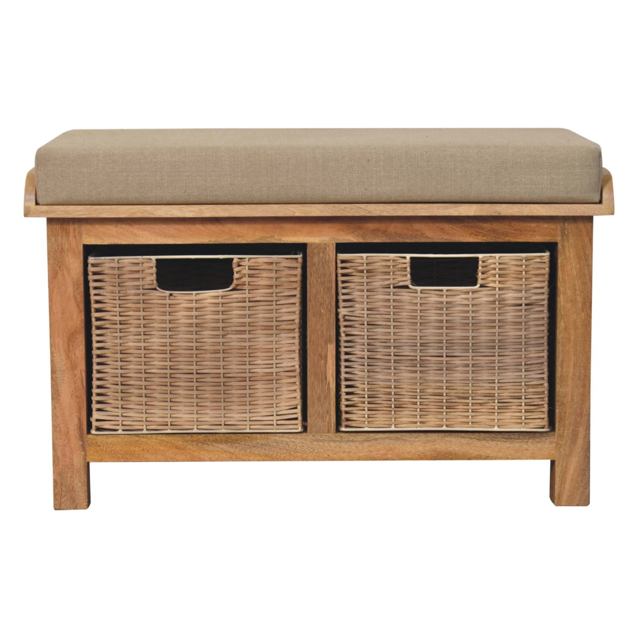 Rattan Woven Linen Upholstered Hallway Storage Bench Tan