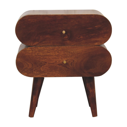 Bubble Front Open Shelf Solid Mango Wood Bedside Table Chestnut