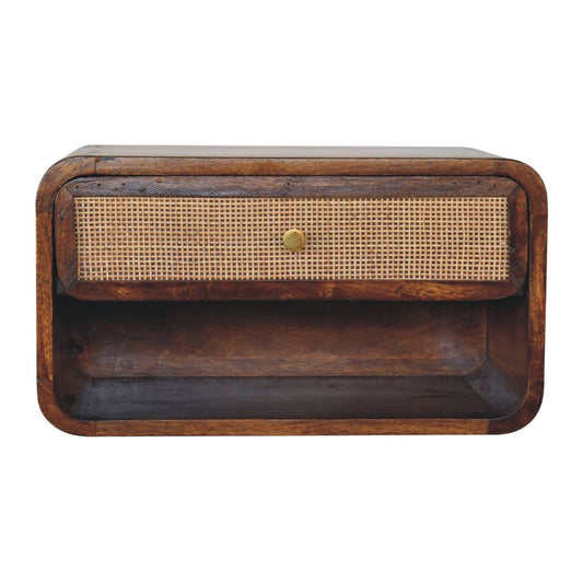 Wall Mounted Open Woven Bedside Shelf Solid Mango Wood Chestnut